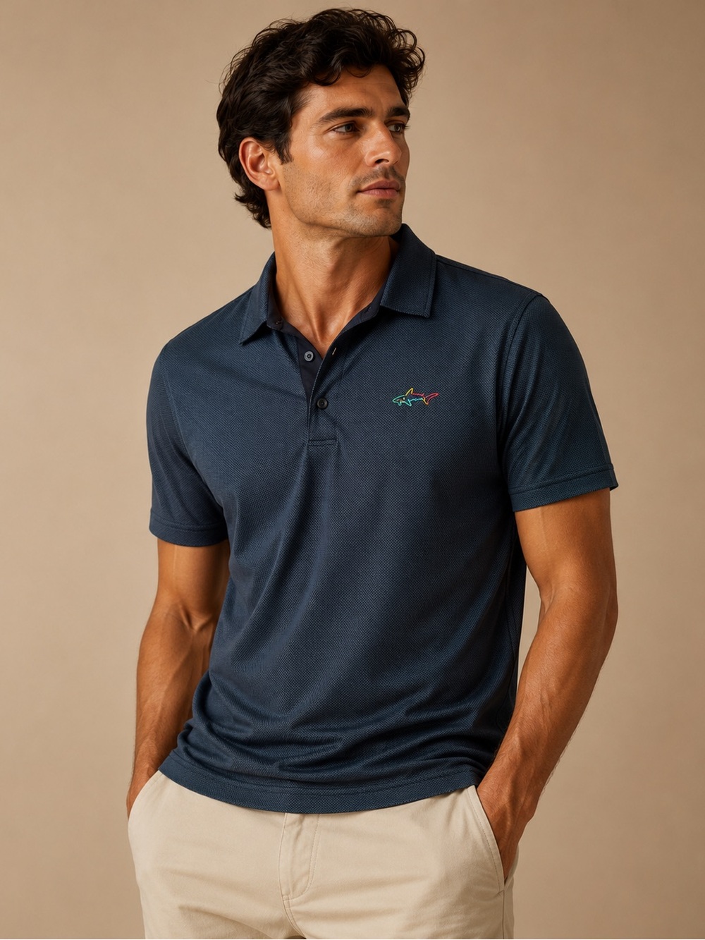 Greg Norman Black Performance Golf Polo Multicolor Shark Logo M